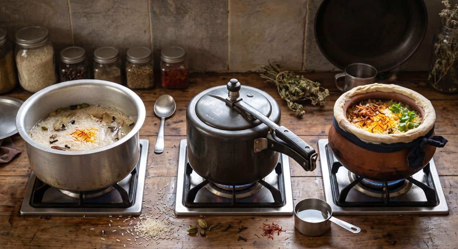 The Exact Rice-to-Water Ratio for Biryani: Open Pot vs Pressure Cooker vs Dum