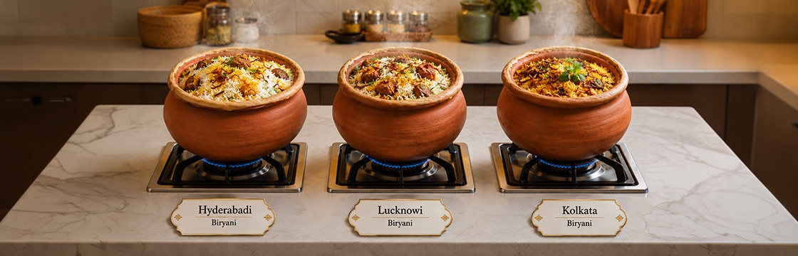 Hyderabadi vs Lucknowi vs Kolkata Biryani: What Actually Sets Them Apart