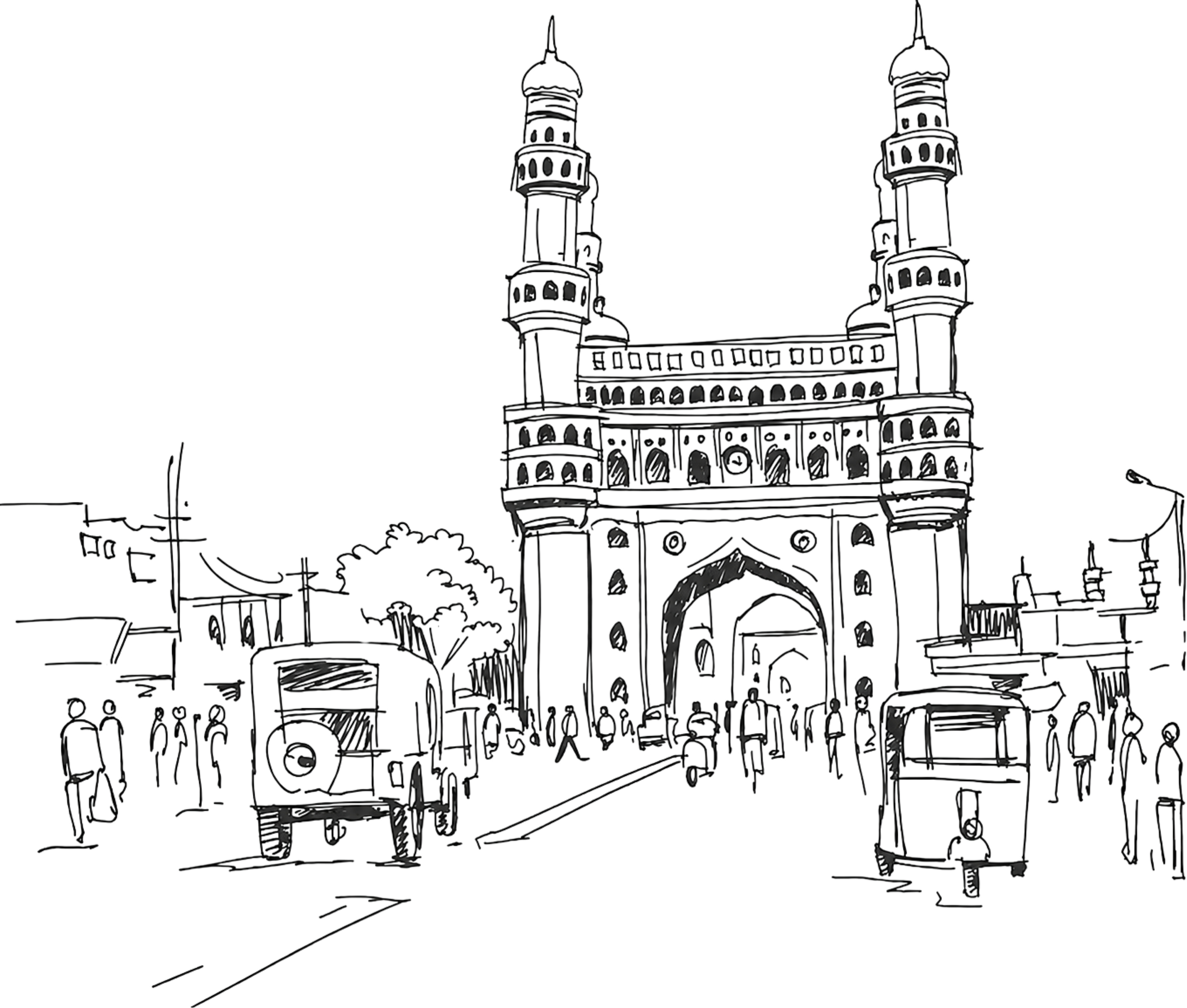 A line drawing of the Charminar, Hyderabad