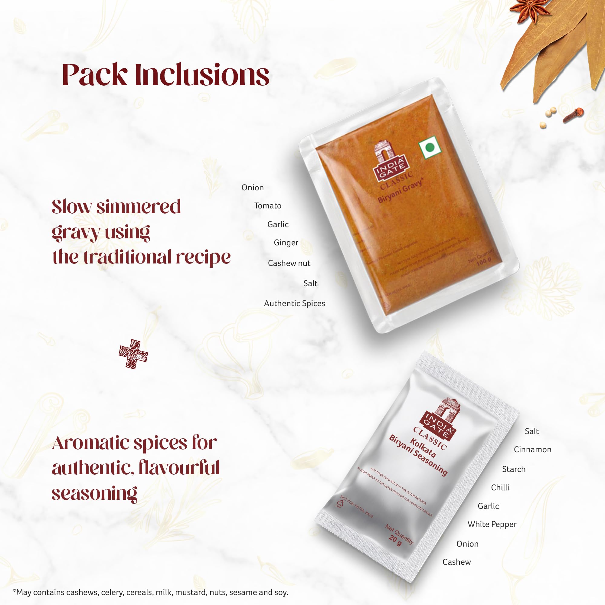 What is inside the pack, a slow simmered gravy and an aromatic seasoning