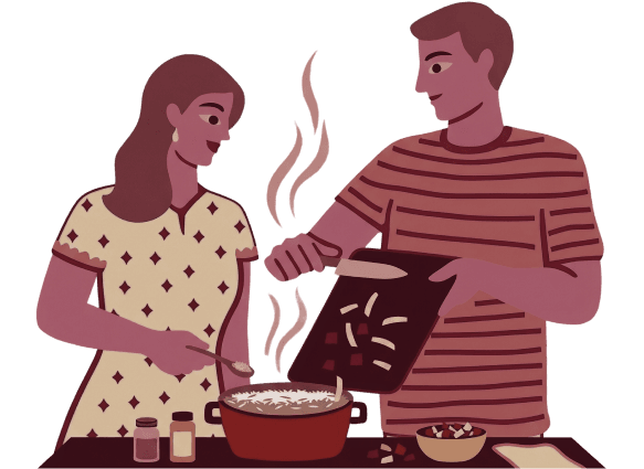 couple cooking a meal together