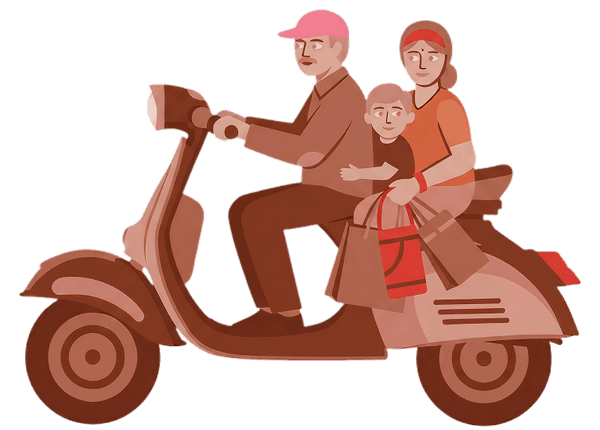 Family riding a scooter