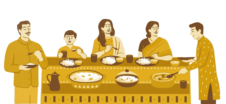 A family sharing a meal of India Gate rice