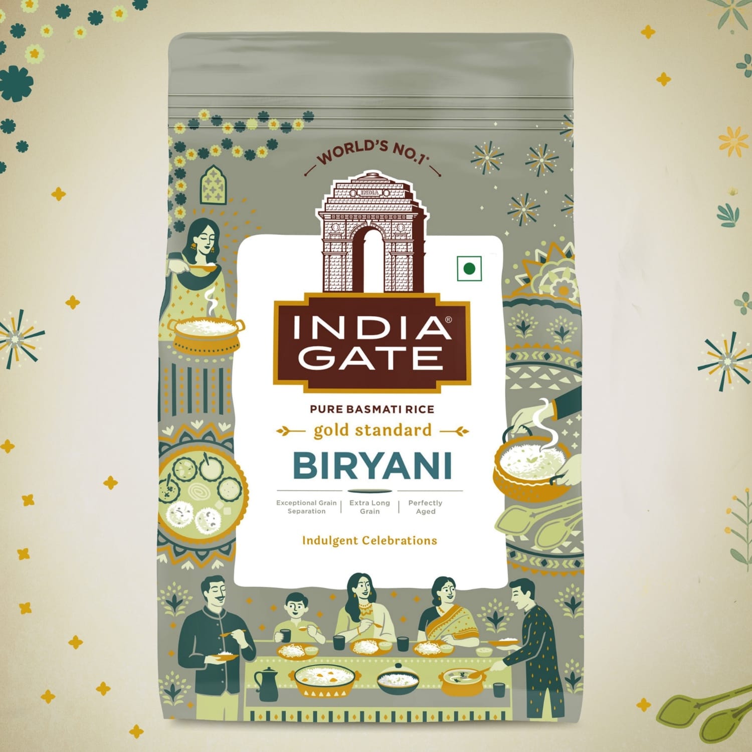 India Gate Gold Standard Biryani Basmati Rice 1kg, pack front