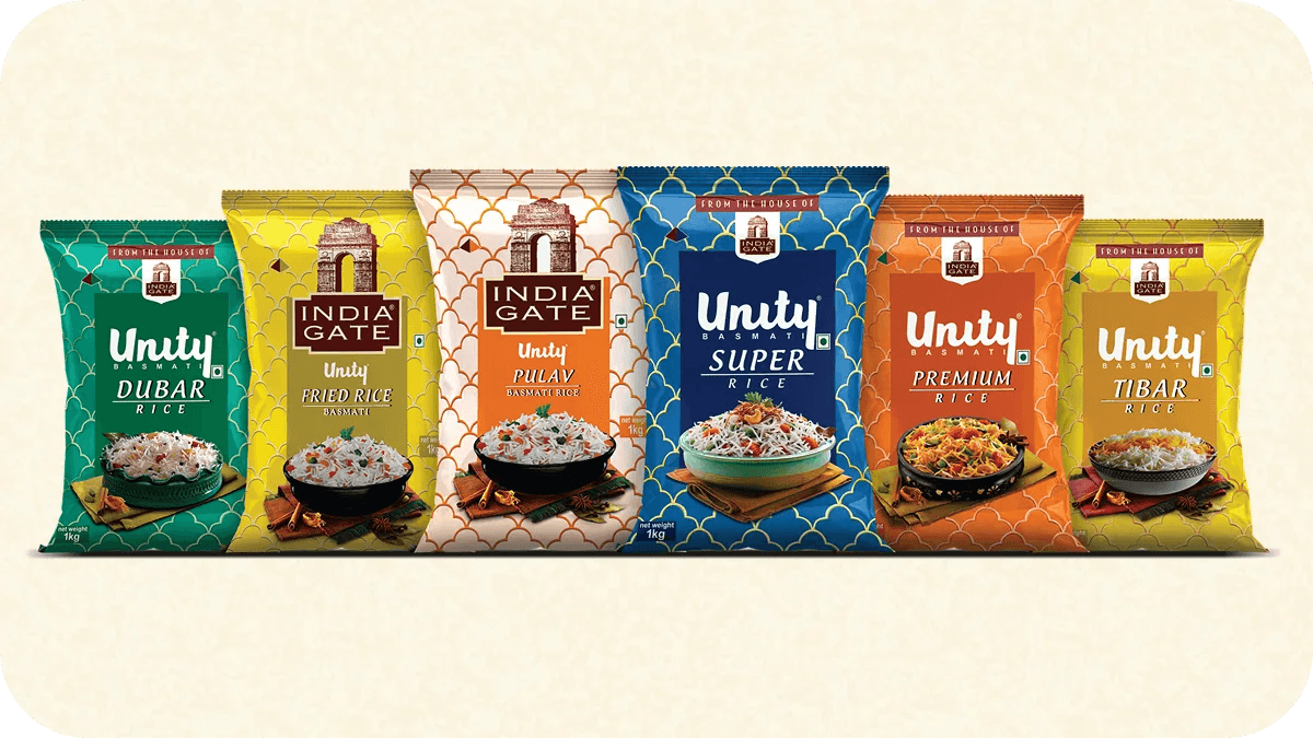 The India Gate Unity Daily Premium range packs lined up
