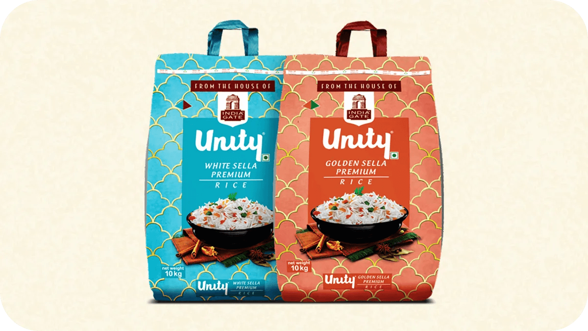 The India Gate Unity Sella Premium range, white and golden packs