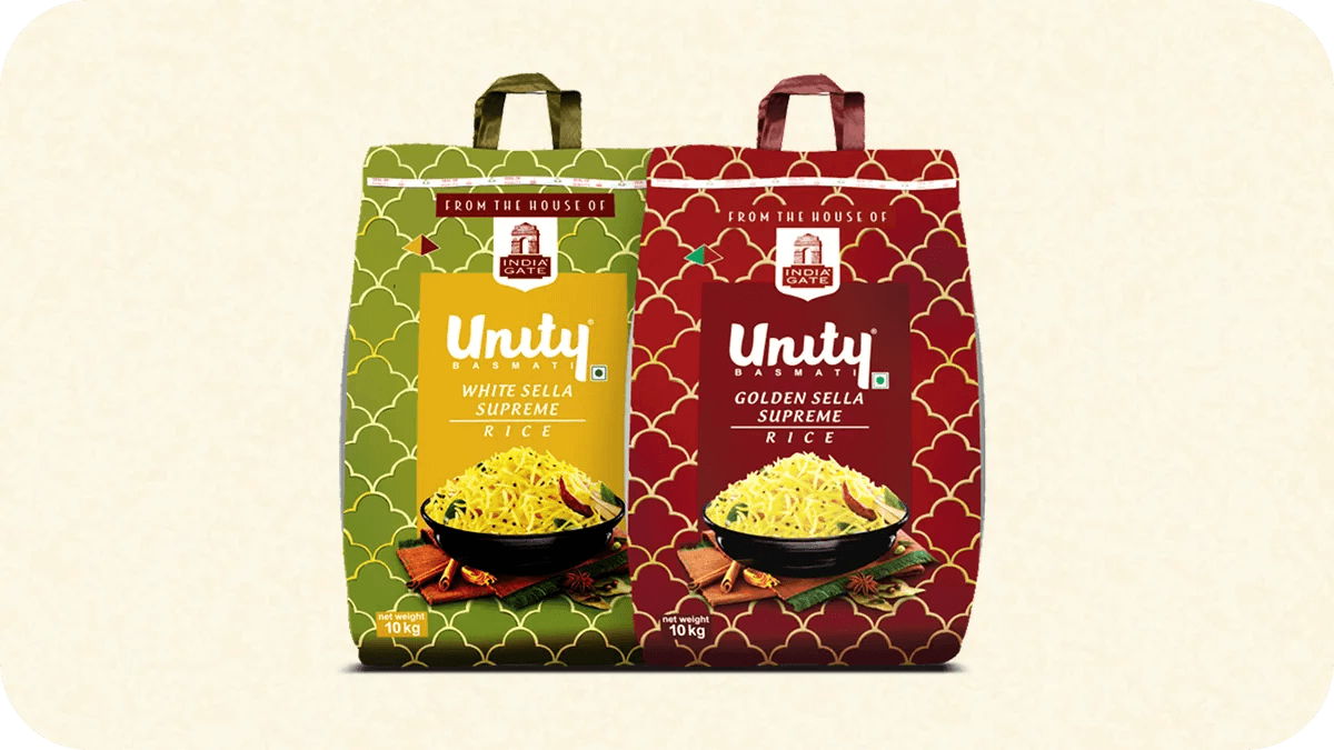 The India Gate Unity Sella Supreme range, white and golden packs