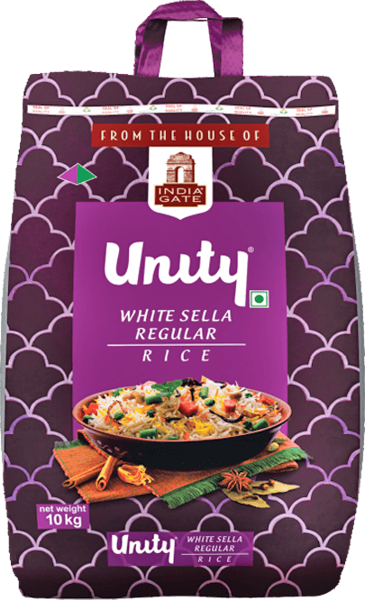 India Gate Unity White Sella Regular Rice 10kg pack