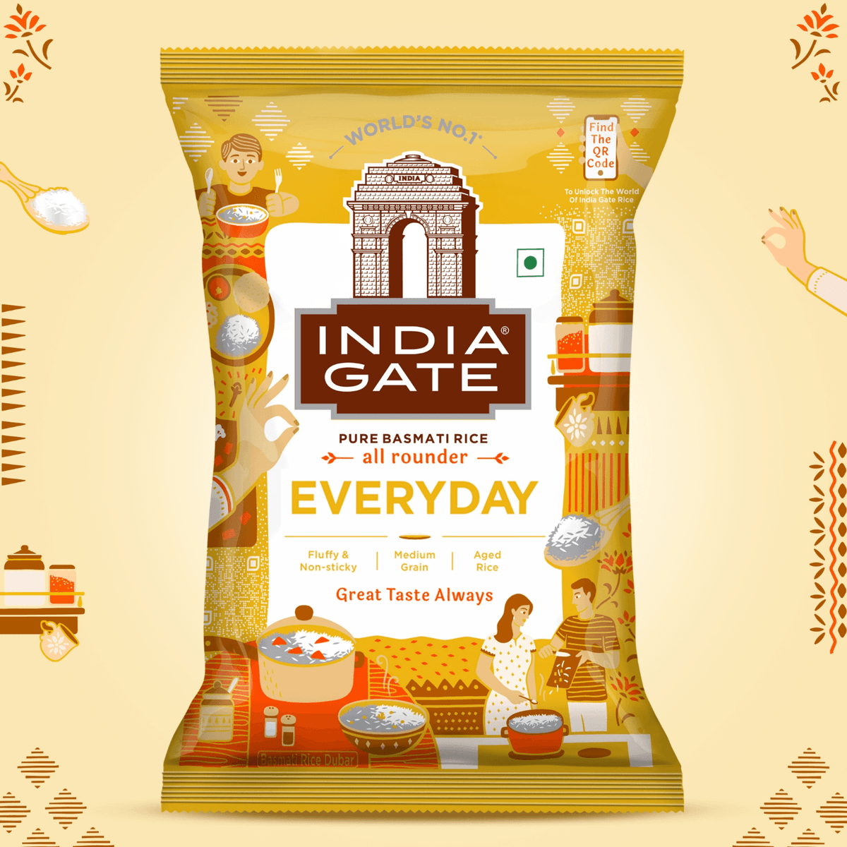 India Gate Gold Standard Biryani Basmati Rice 1kg, pack front