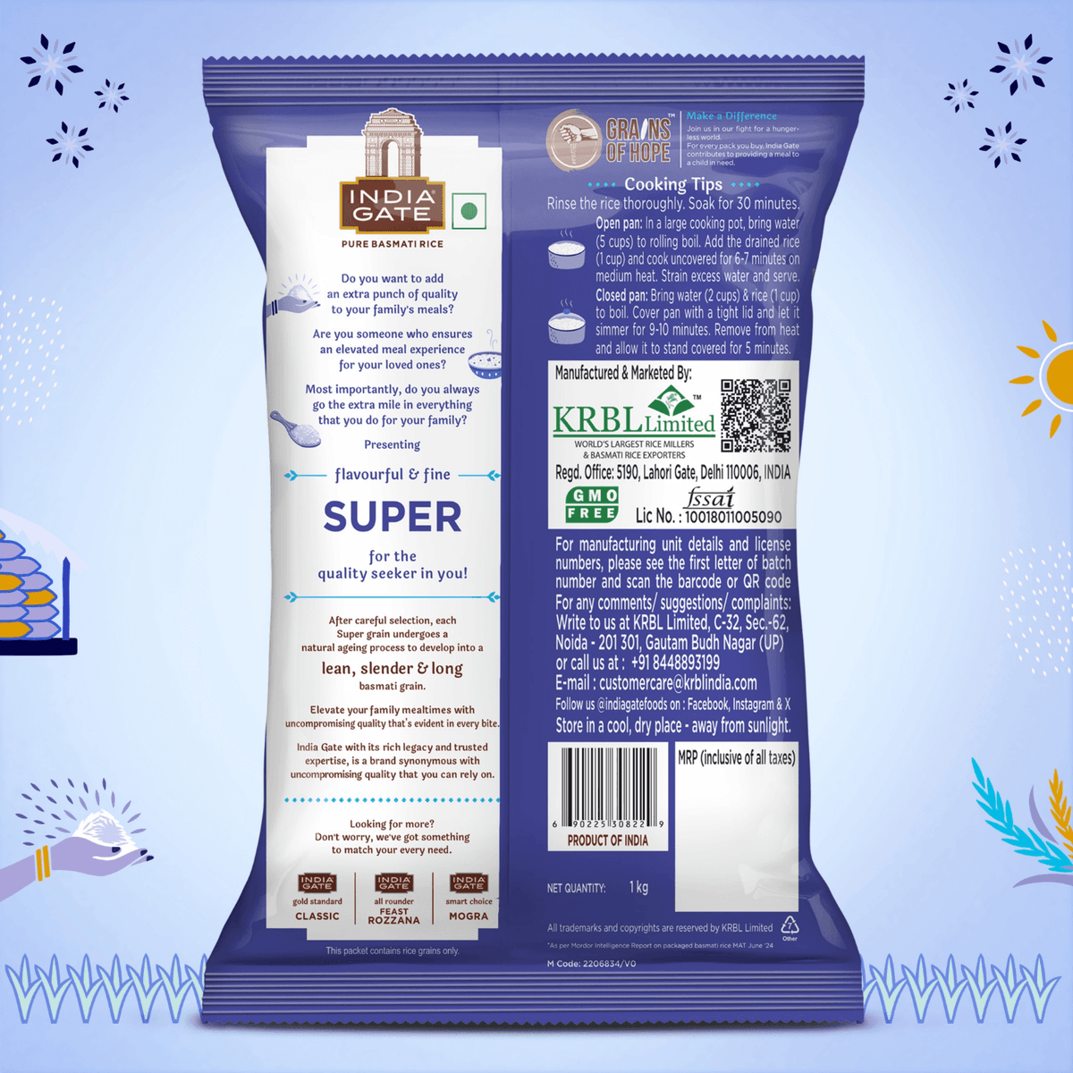 India Gate Biryani Basmati Rice 1kg, pack back