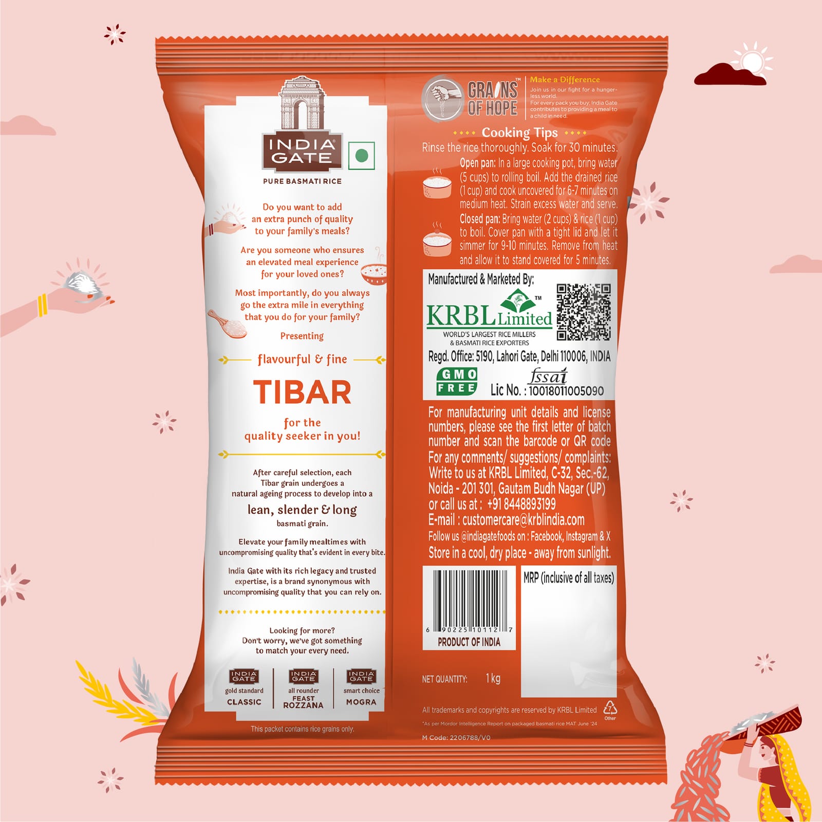 India Gate Biryani Basmati Rice 1kg, pack back