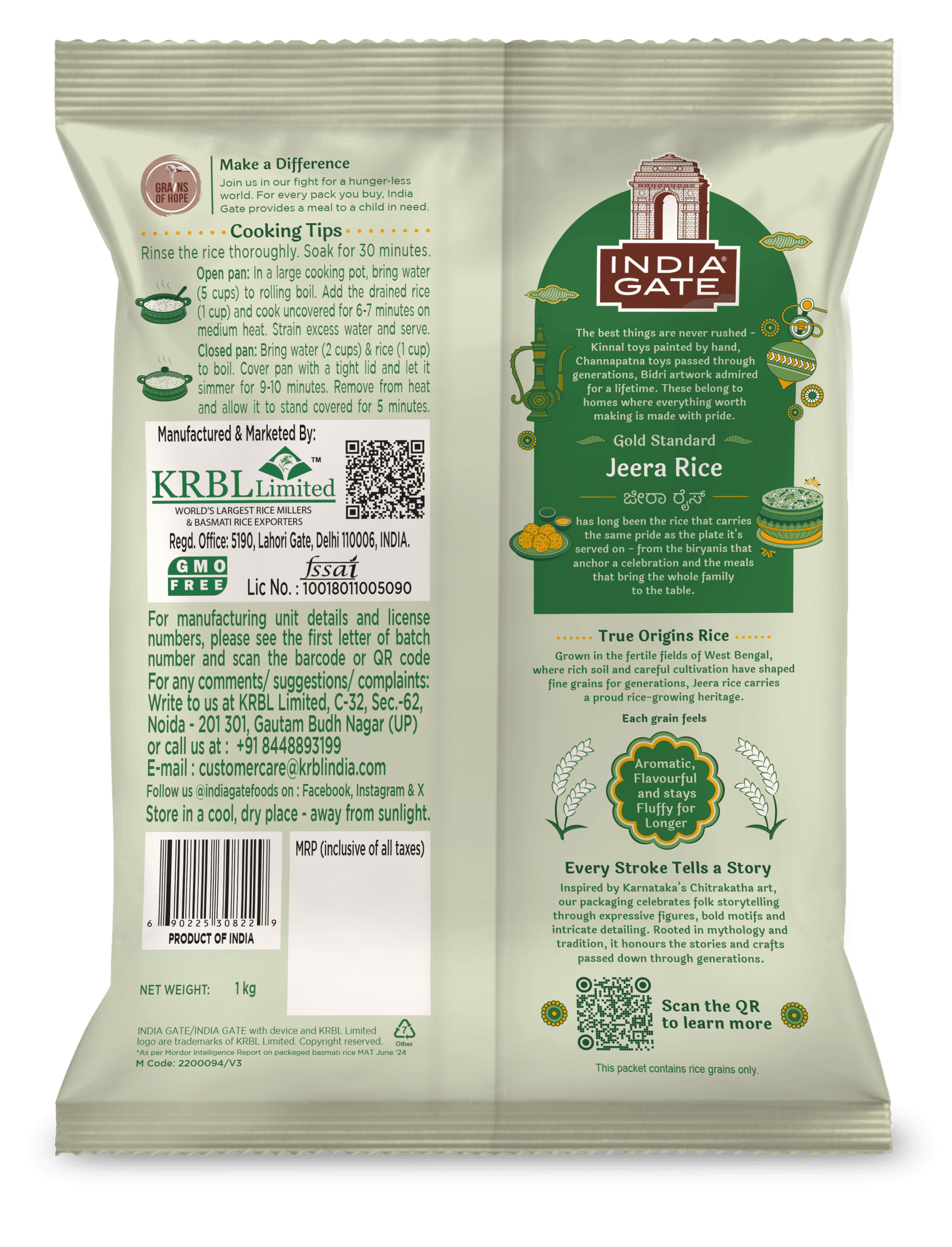 India Gate True Origins Jeera Rice, pack back