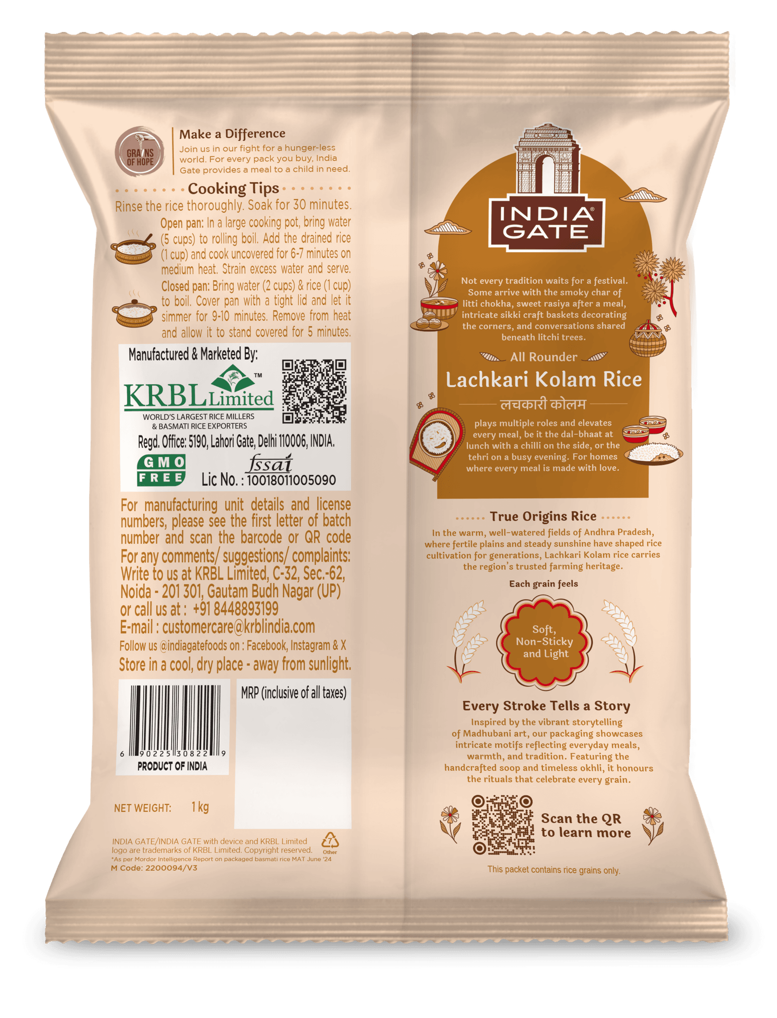 India Gate True Origins Lachkari Kolam Rice, pack back