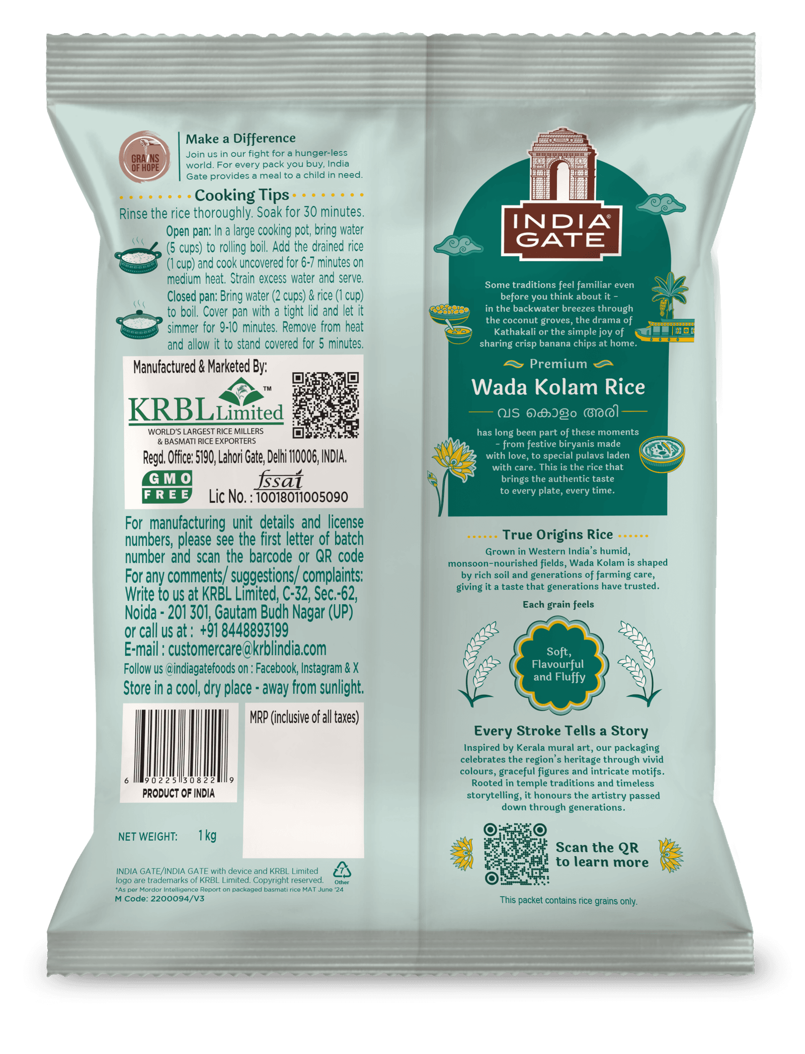 India Gate True Origins Wada Kolam Rice, pack back